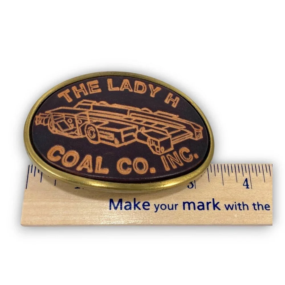 Vintage Belt Buckle Tooled‎ Leather On Brass The Lady H Coal Co. Inc. Gift